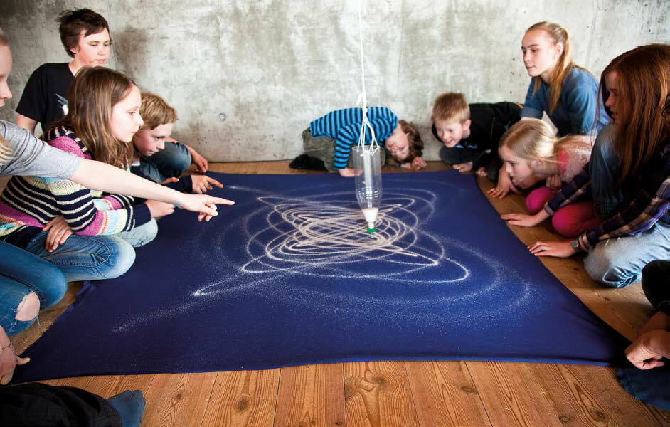 En aske fyldt med salt bruges som pendul. Når asken svinger dannes bestemte spor på gulvet. Hvorfor bliver mønstrene så smukke?